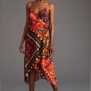 FARM Rio Colorful Floral Wrap Midi Dress